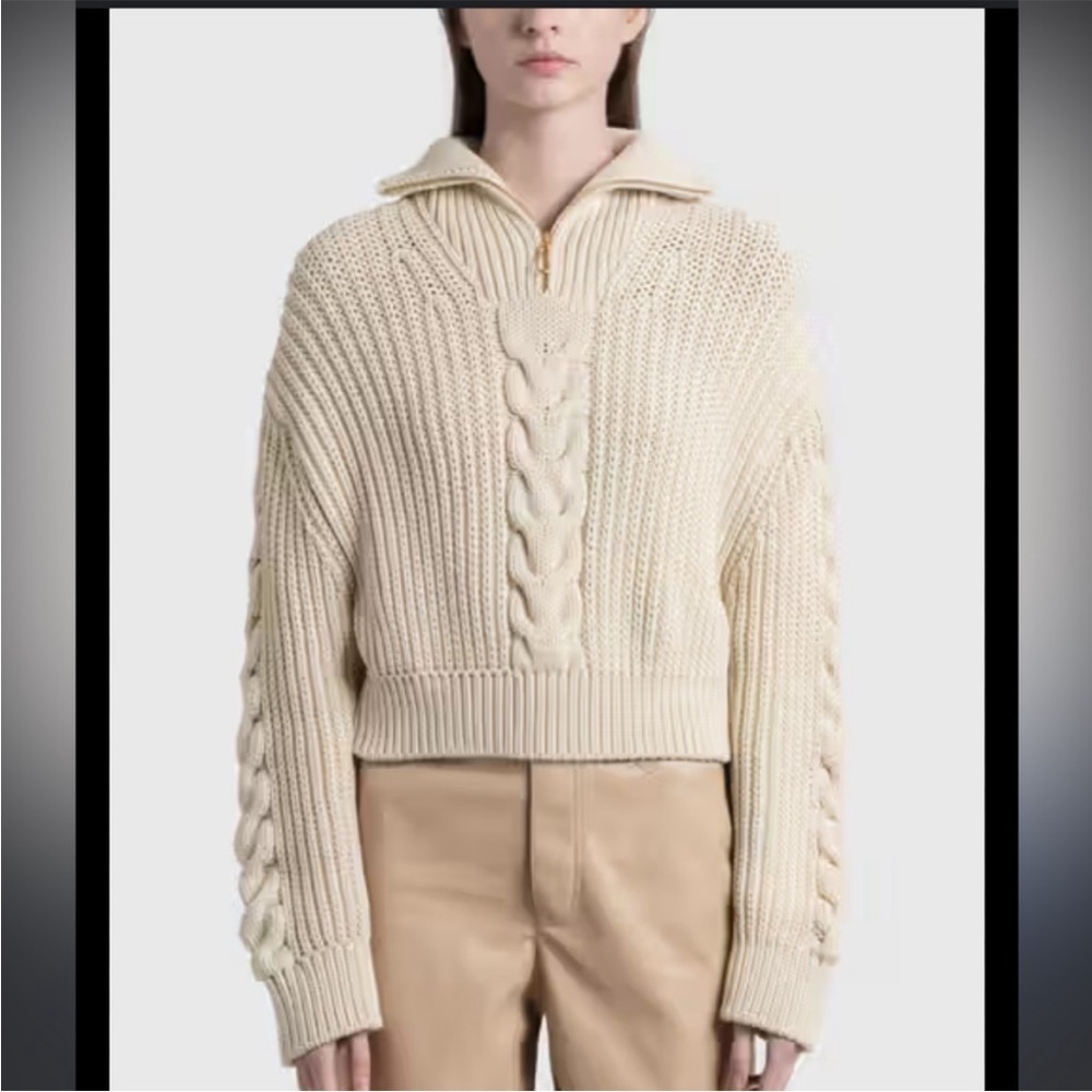 NANUSHKA Cotton Half Zip Chunky Cable Knit Ribbed Oversized Crop Sweater M - Picture 6 of 16